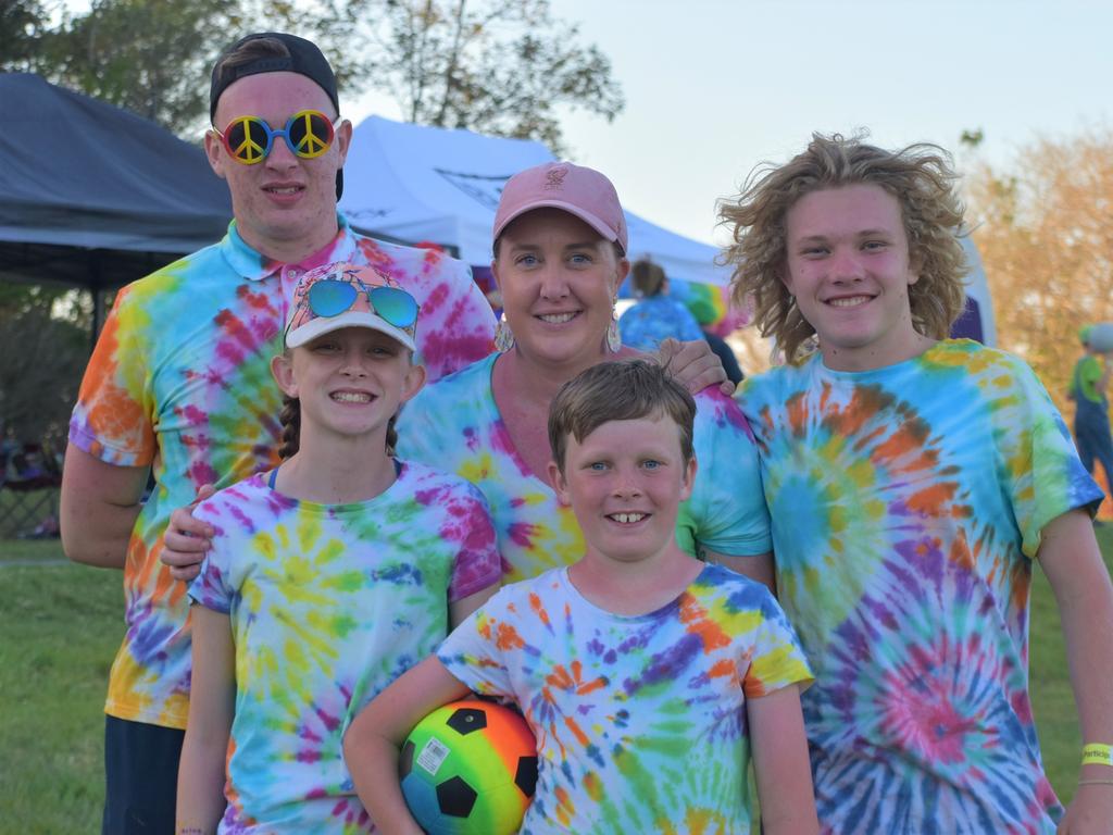 Augy's family Will, Candice and Jack Auguston in the back and Ava and Harry Auguston in the front at the Mackay Pioneer Valley Relay For Life, September 2021. Picture: Lillian Watkins