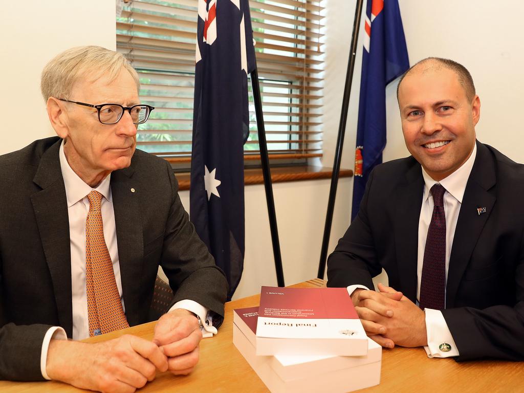 Commissioner Kenneth Hayne and Treasurer Josh Frydenberg. Picture: Kym Smith