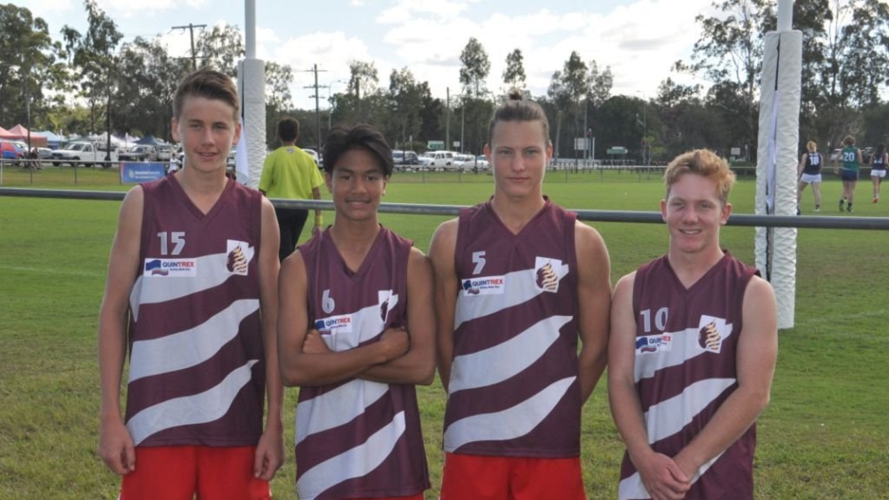 Darling Downs players (from left) Jack Briskey, Jonty MacDougall, Justus Liddicoat and Sam Rasmussen earn spots in the Queensland Country team after the Queensland Secondary Schools Boys Australian Rules Championship.