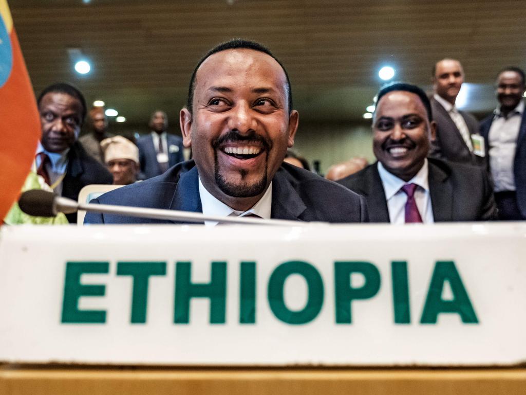 Ethiopia's Prime Minister Abiy Ahmed smiles at a meeting of African leaders. Picture: EDUARDO SOTERAS / AFP.