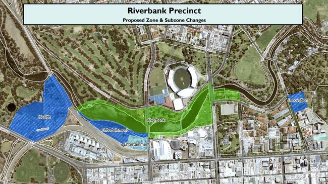 The proposed zoning changes within the Riverbank Precinct. Picture: PlanSA