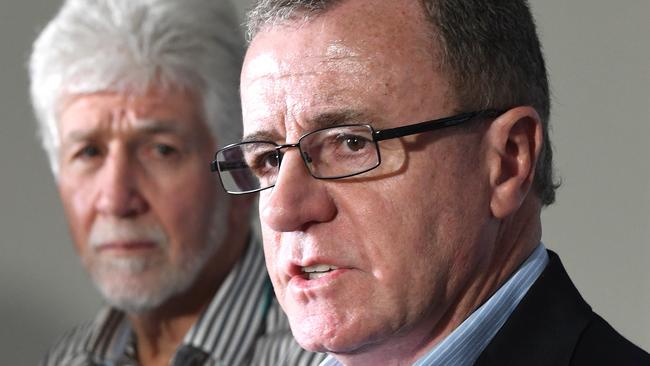 Gold Coast Titans CEO Graham Annesley (right) and board member Darryl Kelly (left). (Dave Hunt)