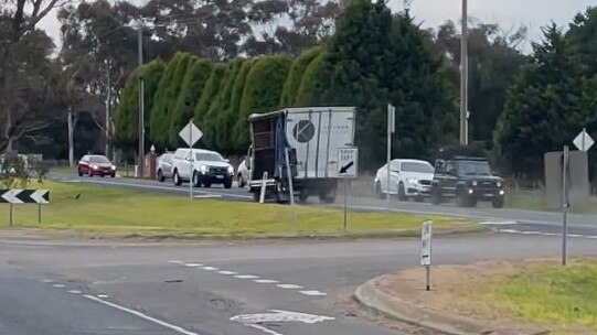 The allegedly stolen truck narrowly avoided causing a major collision on the Bellarine Highway. Picture: Clint