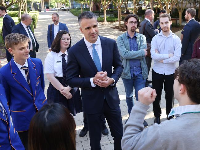 ADELAIDE, AUSTRALIA - NewsWire Photos December 9 2022: South Australian Premier Peter Malinauskas speaks to students after the News Corp Australia's Defending Australia advocacy campaign event at the University of Adelaide Elder Hall in Adelaide.  NCA NewsWire / David Mariuz