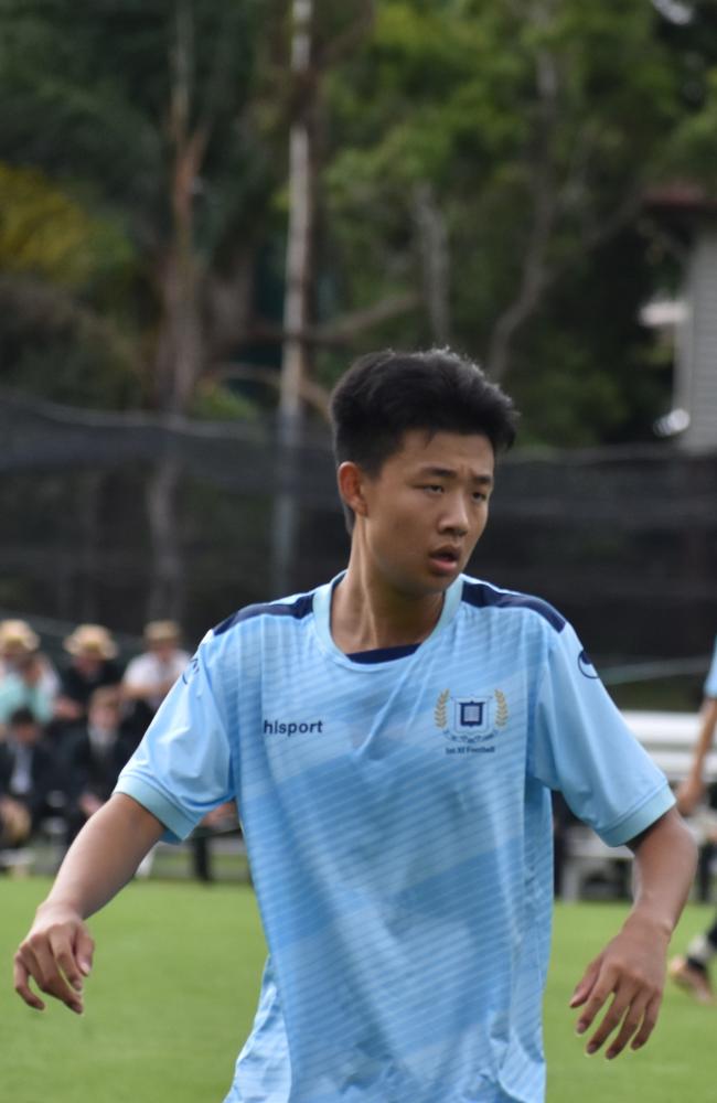 GPS First XI football action between Brisbane Boys College and Brisbane Grammar School. Saturday April 22, 2023. Picture: Nick Tucker.