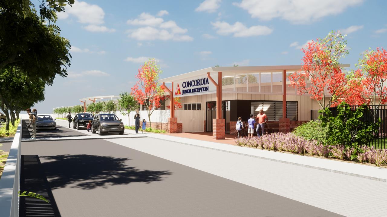 Concept art for Concordia Lutheran College's 15-year master plan in Toowoomba, which will see the school unit all its campuses into one site on Stephen Street in Harristown.