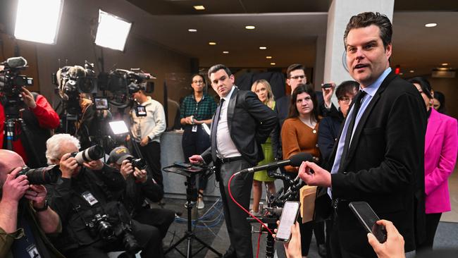 Republican Matt Gaetz speaks to the press during a break in the closed-door deposition of Hunter Biden. Picture: AFP.