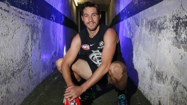 Carlton's Dale Thomas is back in love with footy and is putting together some of the best form of his career in navy blue. Picture: Michael Klein