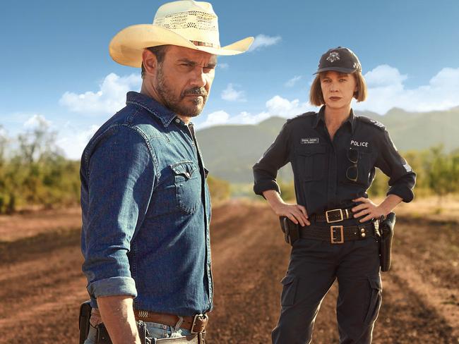 Aaron Pedersen and Judy Davis in the ABC drama Mystery Road.