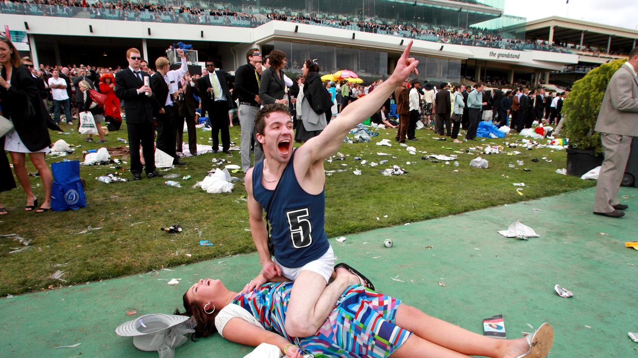 A drunk bogan rides a winner, some of the Melbourne Cup post-race colour at Flemington racecourse in Melbourne. Picture: Supplied