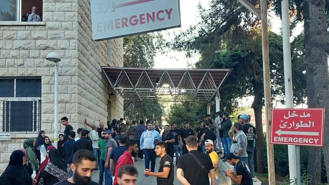 People gather outside a hospital in Baalbek in east Lebanon after communication devices exploded in Hezbollah strongholds in the country. Picture: AFP