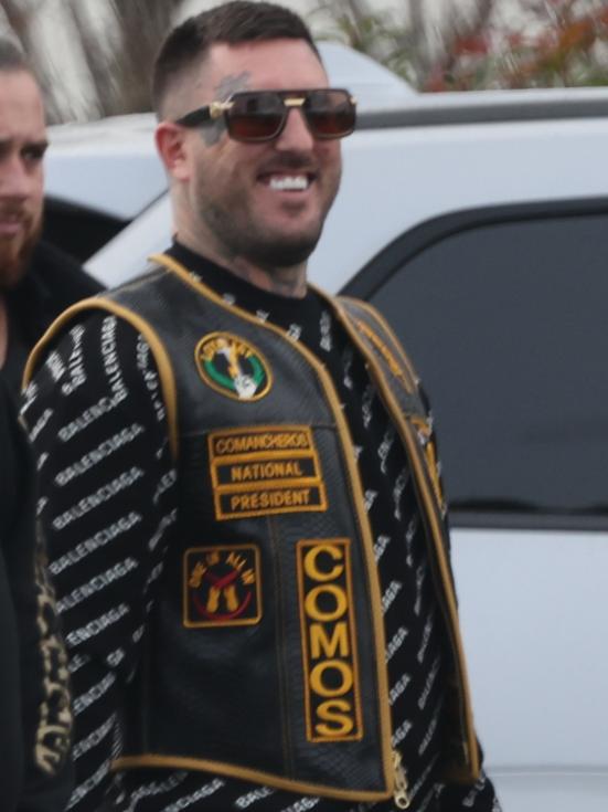 Allan Meehan, pictured in his new colours at a funeral in Melbourne last week. He donned the patch signifying his new role.