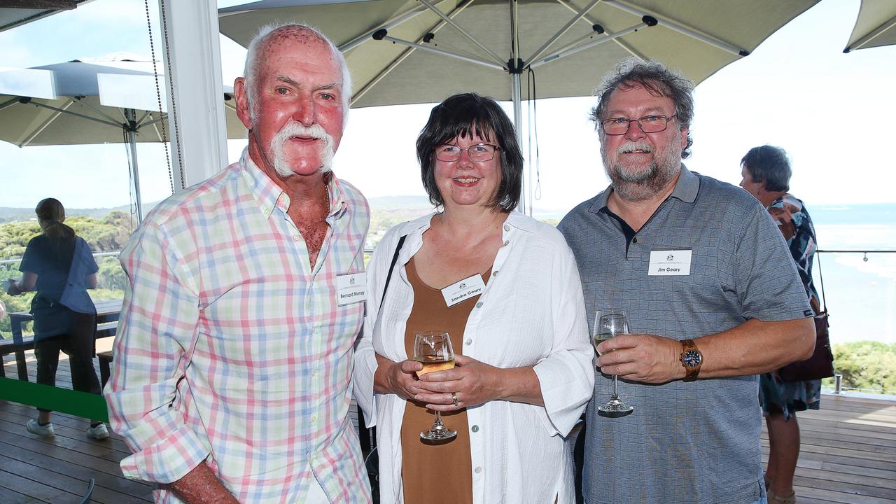 Bernie Murray, Sandra Geary and Jim Geary. Opening of the new part of Anglesea Surf Lifesaving Club. Picture: Alan Barber