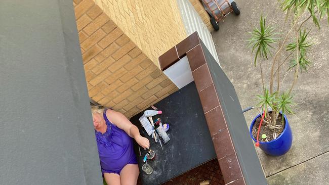 Ms Nartova smoking on her balcony. Picture: supplied