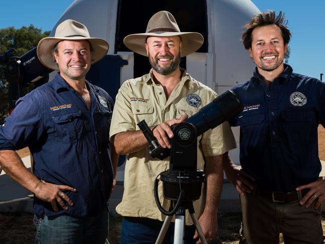 Diirectors of the Earth Sanctuary, Dan, Ben, and Tom Falzon, will be hosting the Star Party in Alice Springs as part of the Guiness World Record attempt for most people stargazing across multiple venues.Alice Springs 15 May 2018. Photo: EMMA MURRAY