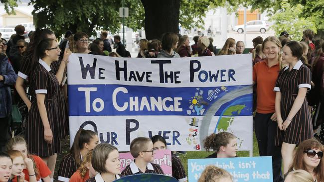 Tasmanian students protest inaction on climate change. Picture: MATHEW FARRELL