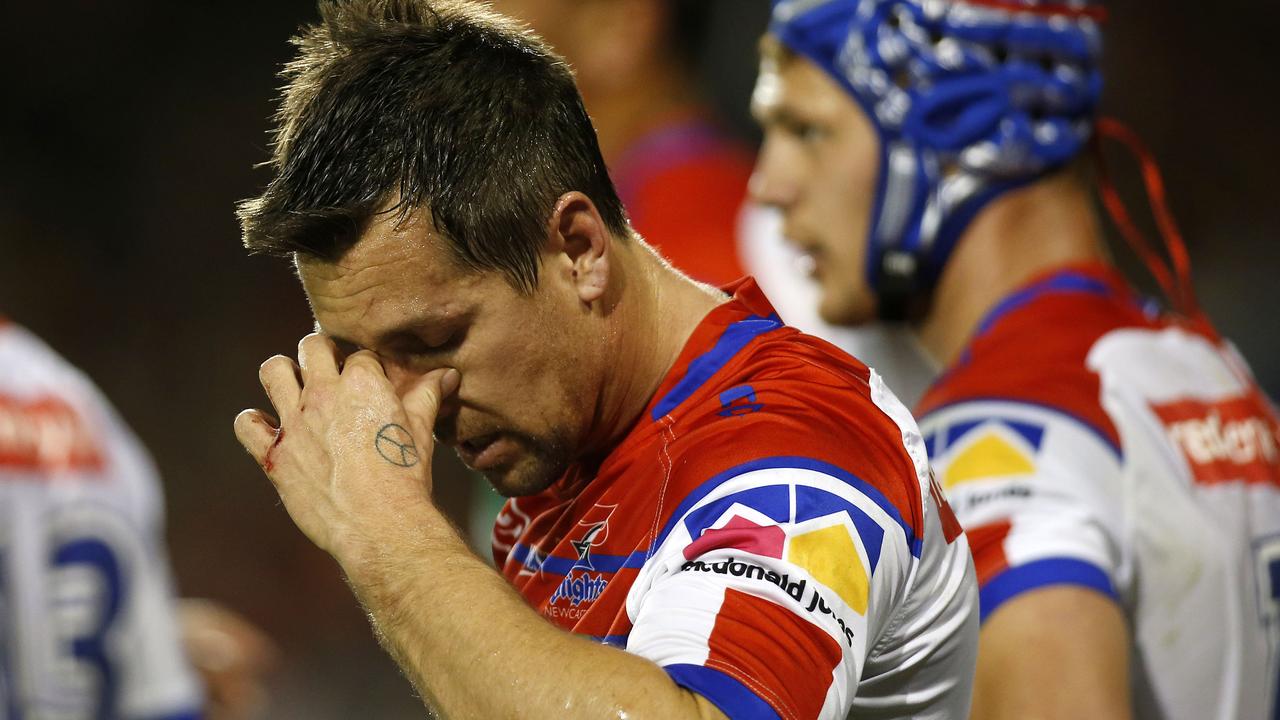 Mitchell Pearce of the Knights reacts to a bad loss.