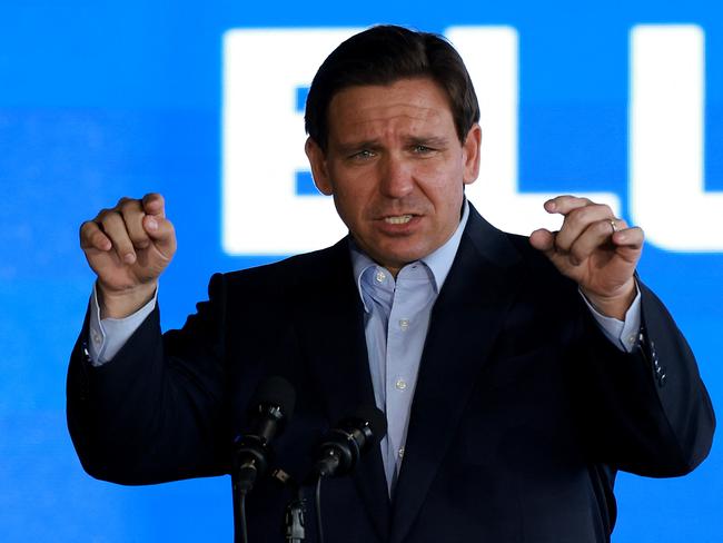 PINELLAS PARK, FLORIDA - MARCH 08: Florida Gov. Ron DeSantis speaks during an event spotlighting his newly released book, âThe Courage To Be Free: Floridaâs Blueprint For Americaâs Revivalâ at the Orange County Choppers Road House & Museum on March 08, 2023 in Pinellas Park, Florida. Gov. DeSantis is reportedly preparing to run in the 2024 presidential election.   Joe Raedle/Getty Images/AFP (Photo by JOE RAEDLE / GETTY IMAGES NORTH AMERICA / Getty Images via AFP)