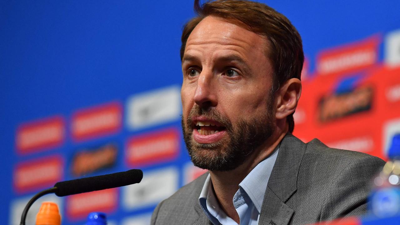 England's manager Gareth Southgate attends a press conference at Wembley in north London on May 17, 2018, following the annnouncement of England's 23-man squad for the World Cup. / AFP PHOTO / Ben STANSALL / NOT FOR MARKETING OR ADVERTISING USE / RESTRICTED TO EDITORIAL USE