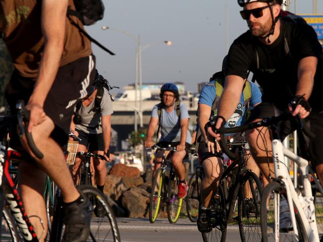 Hundreds of cyclists make the journey from the west to the city each day. Picture: Mark Wilson