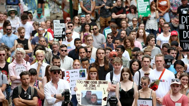 A pill testing rally was held at Town Hall in Sydney on January 19. Picture: Damian Shaw