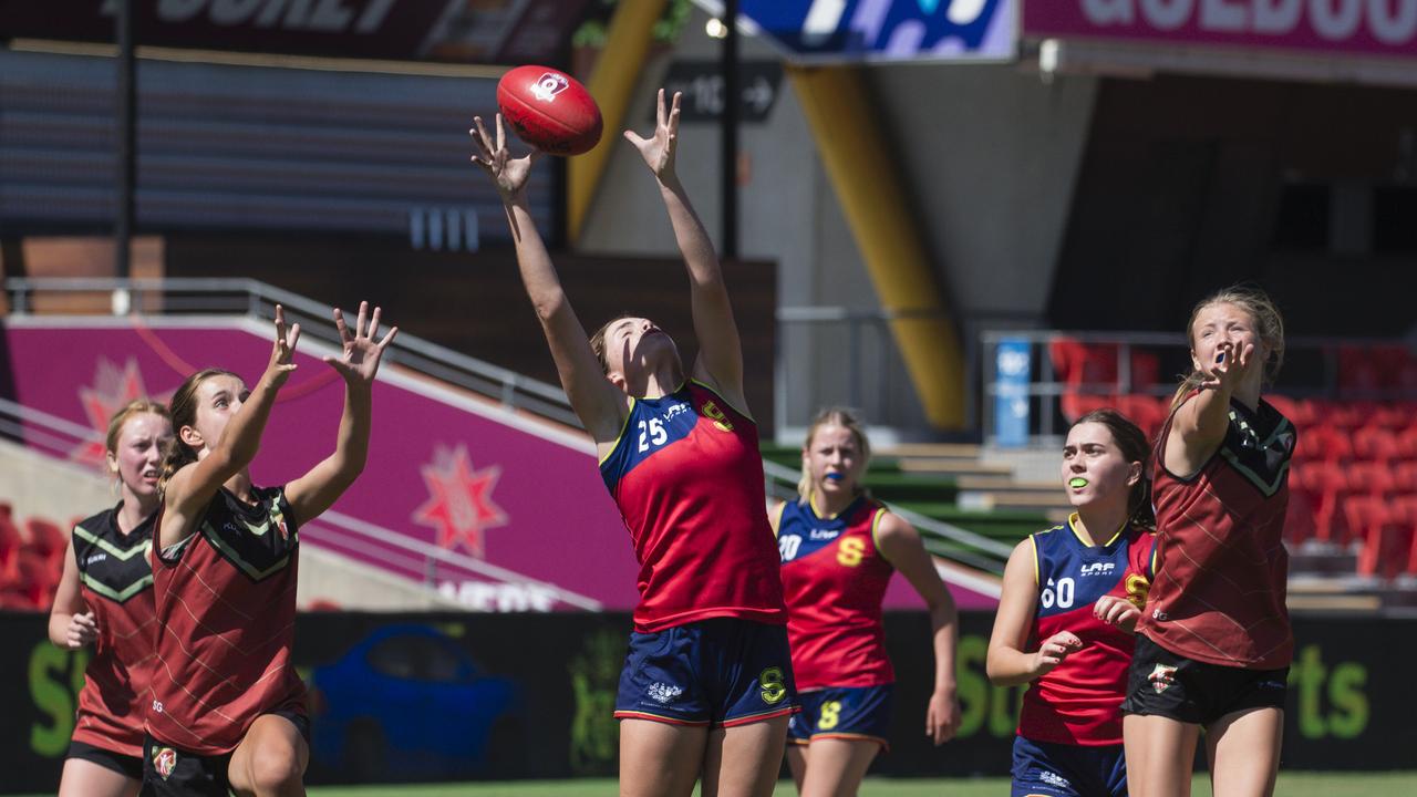 Stuartholme School in action during the AFLQ Schools Cup SEQ finals. Picture: Glenn Campbell