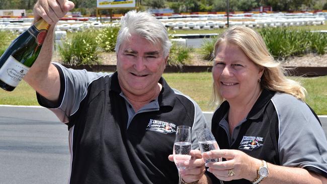 Terry and Sonya Skene at Kingston Park Raceway which they opened in 1997.