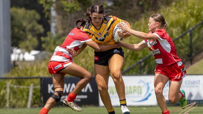 Ace Pollock in action for the Sunshine Coast Falcons under-17 Harvey Girls team. Picture: Nicola Anne Photography.