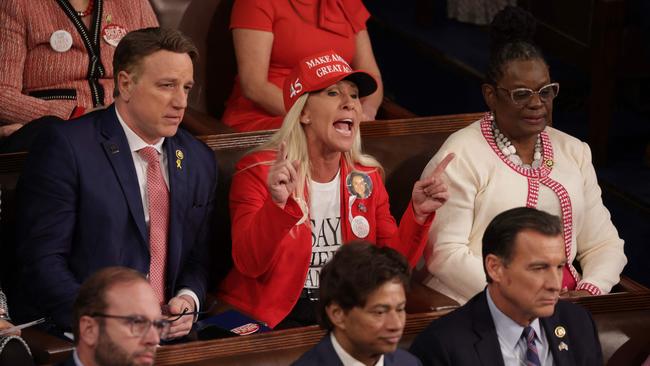 Marjorie Taylor Greene (R-GA) heckles President Biden as he delivers the State of the Union address.