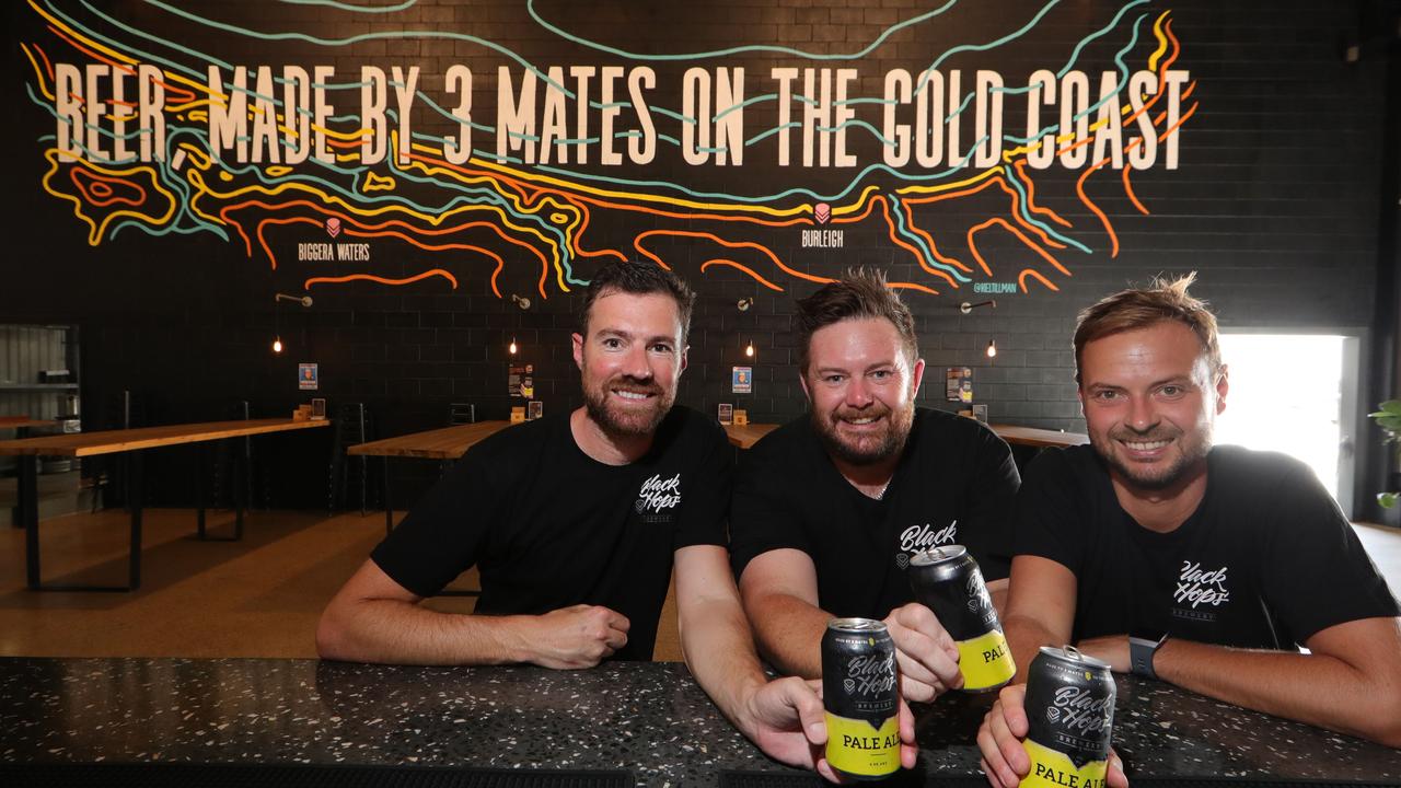 In 2014 these three mates got together and brewed an egg nogg beer... that became award-winning brewery Black Hops. (left to right) are Dan Norris, Michael 