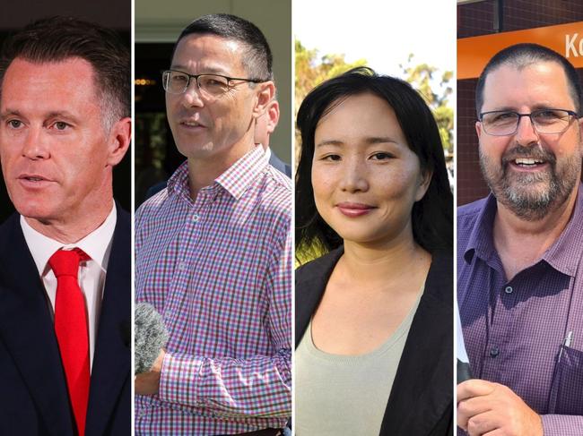 Labor Leader and Kogarah MP Chris Minns (L-R), Liberal candidate Craig Chung, The Greens candidate Tracy Yuen and independent candidate Troy Stolz.