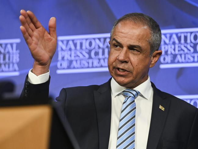 Israel’s Ambassador to Australia, Amir Maimon, addressed the National Press Club of Australia in Canberra on Wednesday. Picture: NCA NewsWire / Martin Ollman