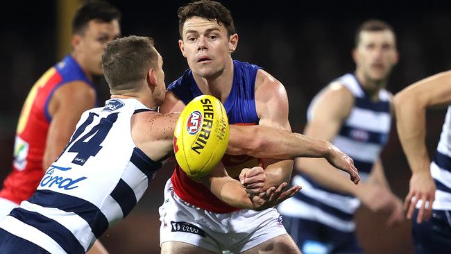 Lachie Neale had another fruitful night finding the footy — and kicked an incredible goal. Picture: Phil Hillyard