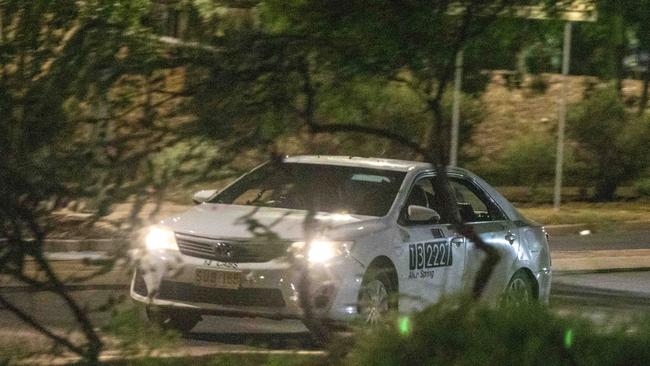 The stolen taxi in Alice Springs. Picture: Liam Mendes