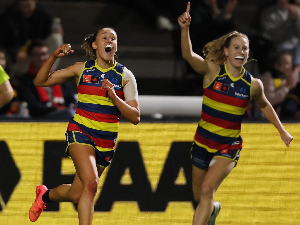 Hannah Munyard (L) celebrates a wonderful goal. Picture: Getty Images