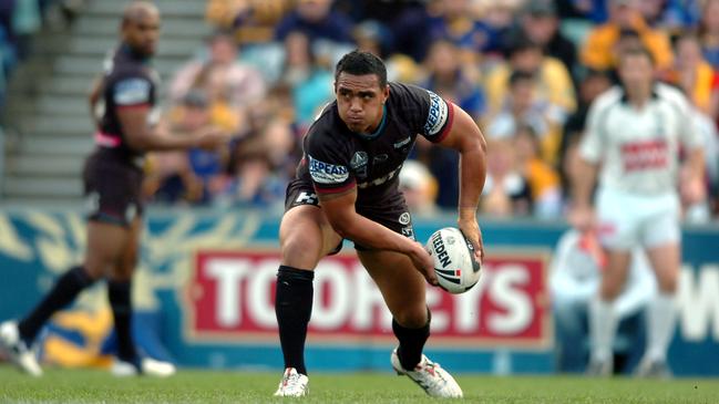 Masada Iosefa playing for the Penrith Panthers in the NRL.