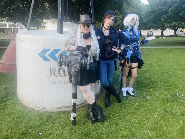 The PAX Aus Convention at the Melbourne Convention and Exhibition Centre (MCEC) on Saturday, October 12, 2024: Jaclyn May, Jade and Maylen. Picture: Jack Colantuono