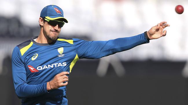 Mitchell Starc, who has yet to bowl a ball this Ashes series, during a net session in Manchester Picture: AP