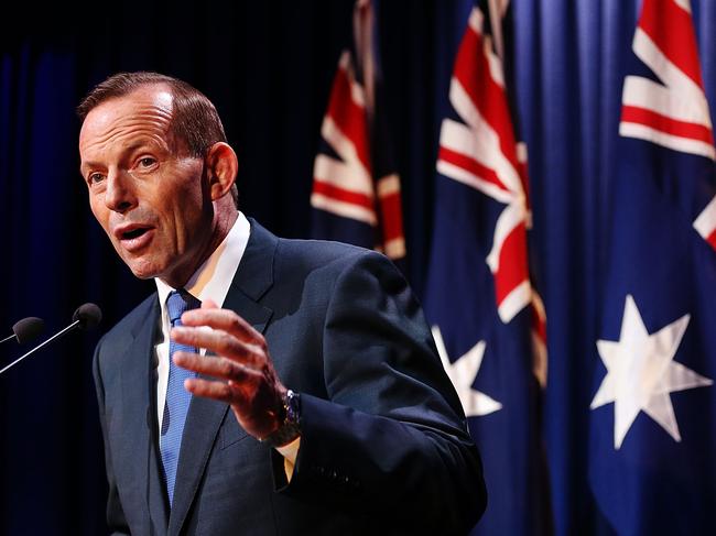 CANBERRA, AUSTRALIA - FEBRUARY 23:  Prime Minister Tony Abbott during his speech on National Security at the Australian Federal Police headquarters on February 23, 2015 in Canberra, Australia.  Tony Abbott announces changes to anti-terror laws based on the recommendations of a counter-terrorism review commissioned in August.  (Photo by Stefan Postles/Getty Images)