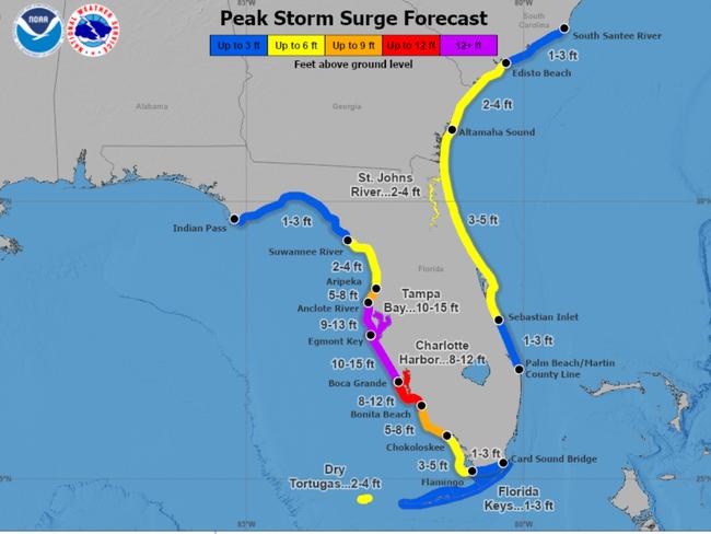 Florida residents have been shown the devastating effects of a 15-foot storm surge forecasted to hit as Hurricane Milton crosses the coast.