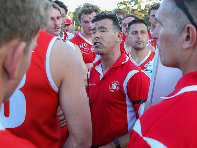 Glenroy coach Ross Terranova calls the shots. Picture: Ian Currie