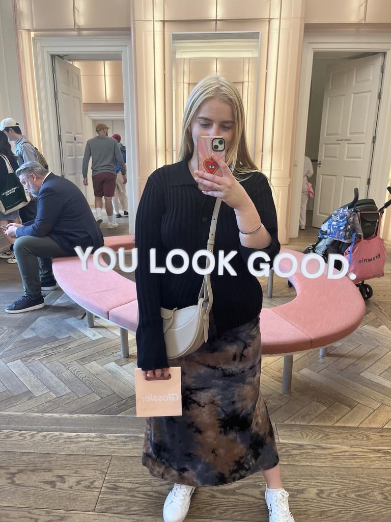 Hannah shopping up a storm at the Glossier store in London. Picture: Hannah Paine/Supplied