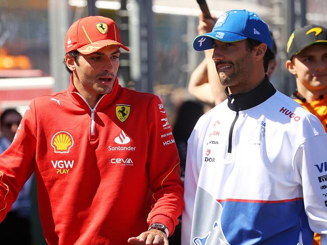 Carlos Sainz and Daniel Ricciardo at the drivers parade. Picture: Mark Stewart