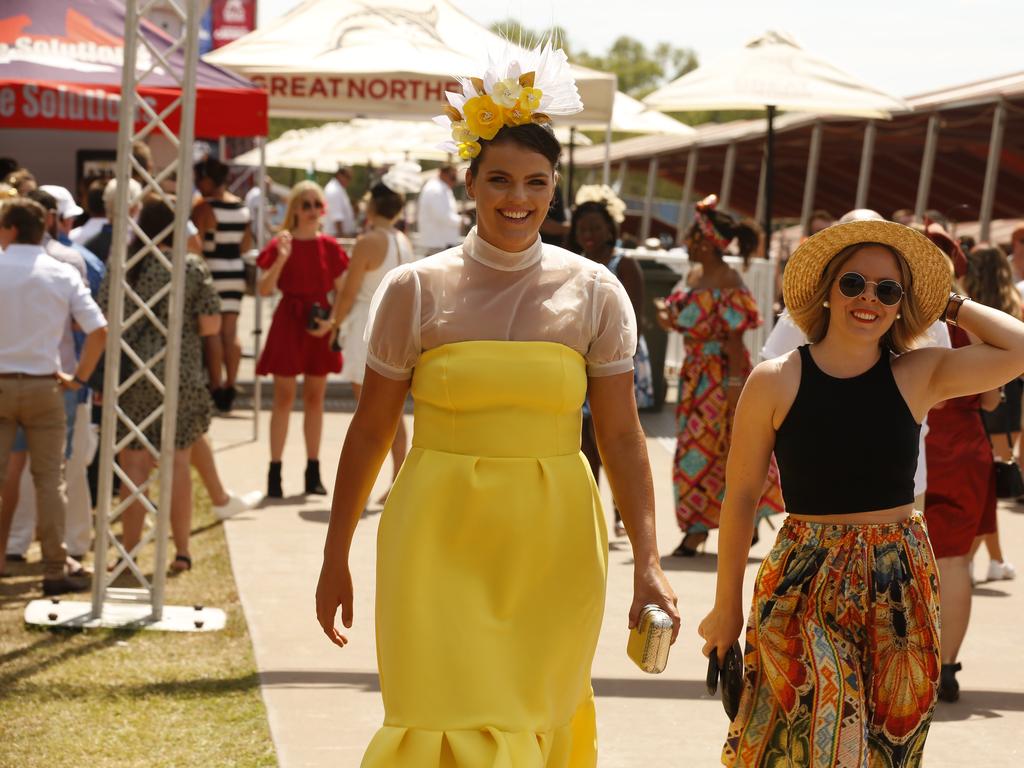 Molly Baxter and Michelle Duggan enjoy the 2019 Darwin Cup. Picture: GLENN CAMPBELL