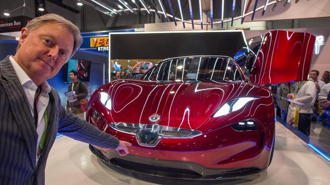 Henry Fisker, with a Fisker EMotion all-electric prototype at the 2018 CES show in Las Vegas.