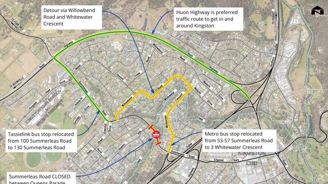 Road closure details for Summerleas Bypass project. Picture: Kingborough Council.