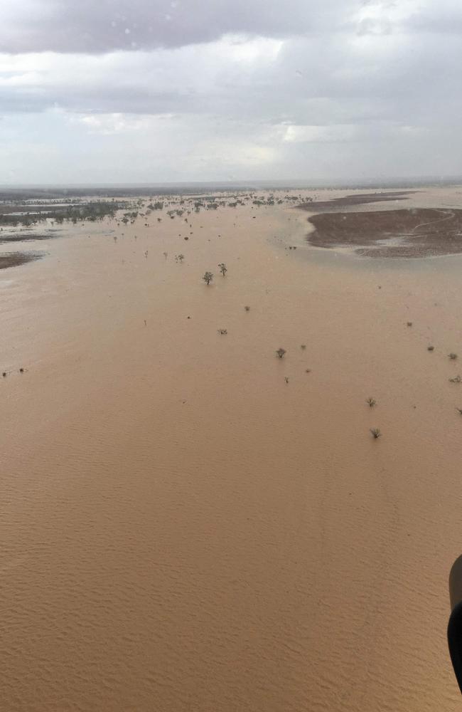 Stunning aerial pictures show drenching rains forming inland seas in outback Queensland. Picture: Andrea Curro