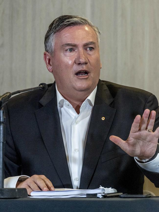 Eddie McGuire defends the Magpies at Monday’s press conference.