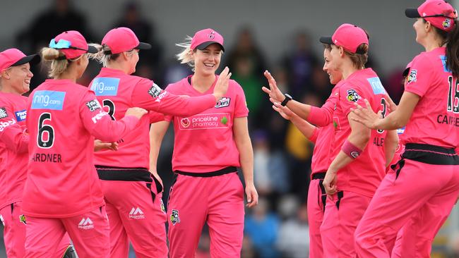 Sixers captain Ellyse Perry celebrates a wicket. Picture: Getty Images