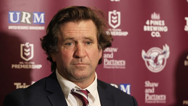 Manly coach Des Hasler was found to have breached NRL rules with his comments about match officials. Picture: Mark Evans/Getty Images